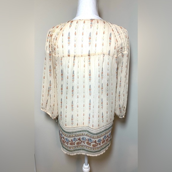 LC Lauren Conrad Cream Boho Floral Top Blouse 3/4 Sleeves Women Medium - Picture 3 of 8